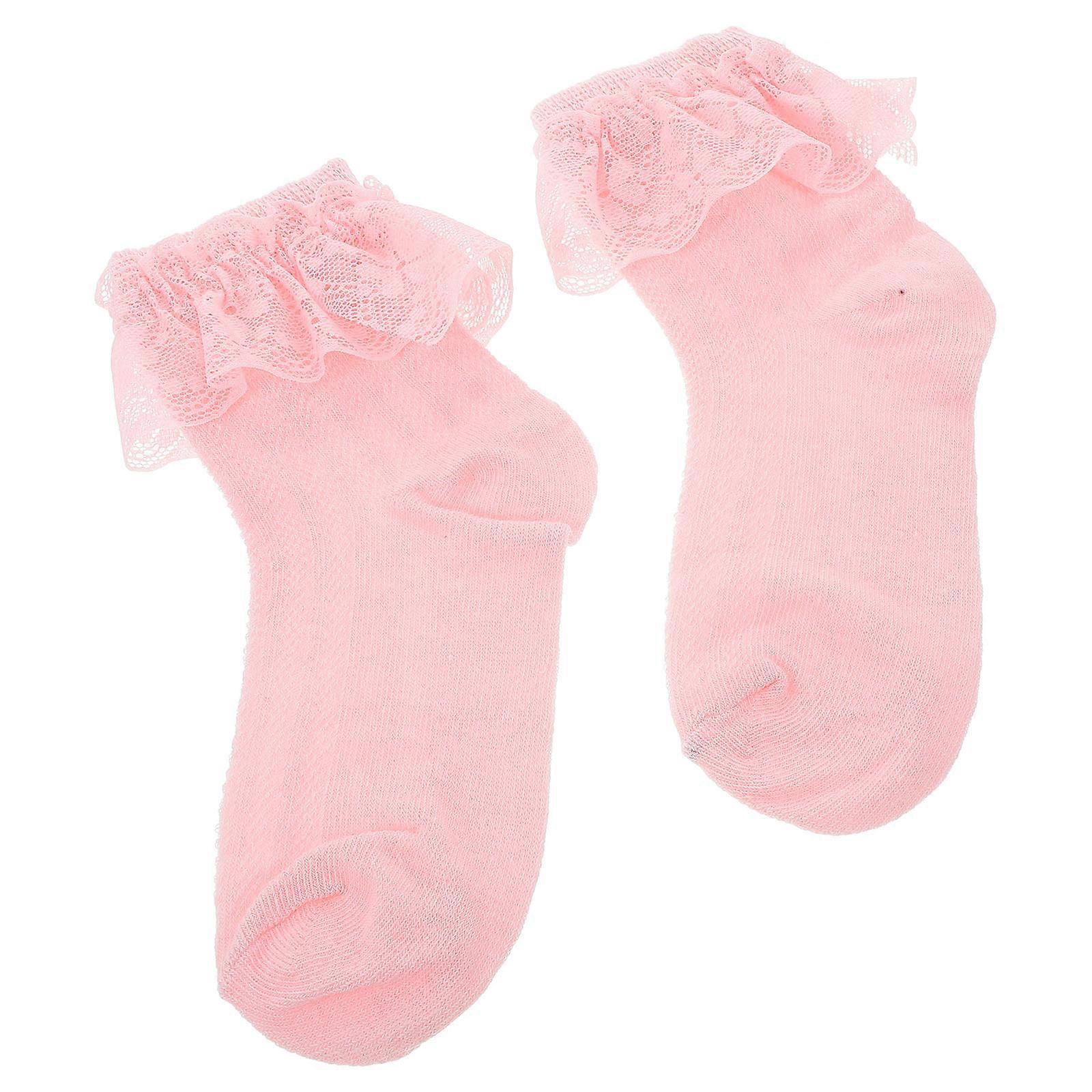 Pink Baby Girl Ruffle Socks with Princess Mesh Design Breathable Cotton Nonbinding Cuff for Toddlers