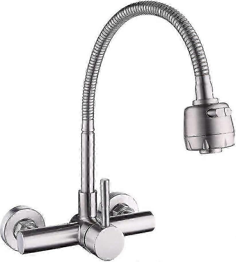 Robinet de cuisine Robinet d’évier mural en acier inoxydable 304 Robinet d’évier rotatif 360 avec tuyau flexible Sx
