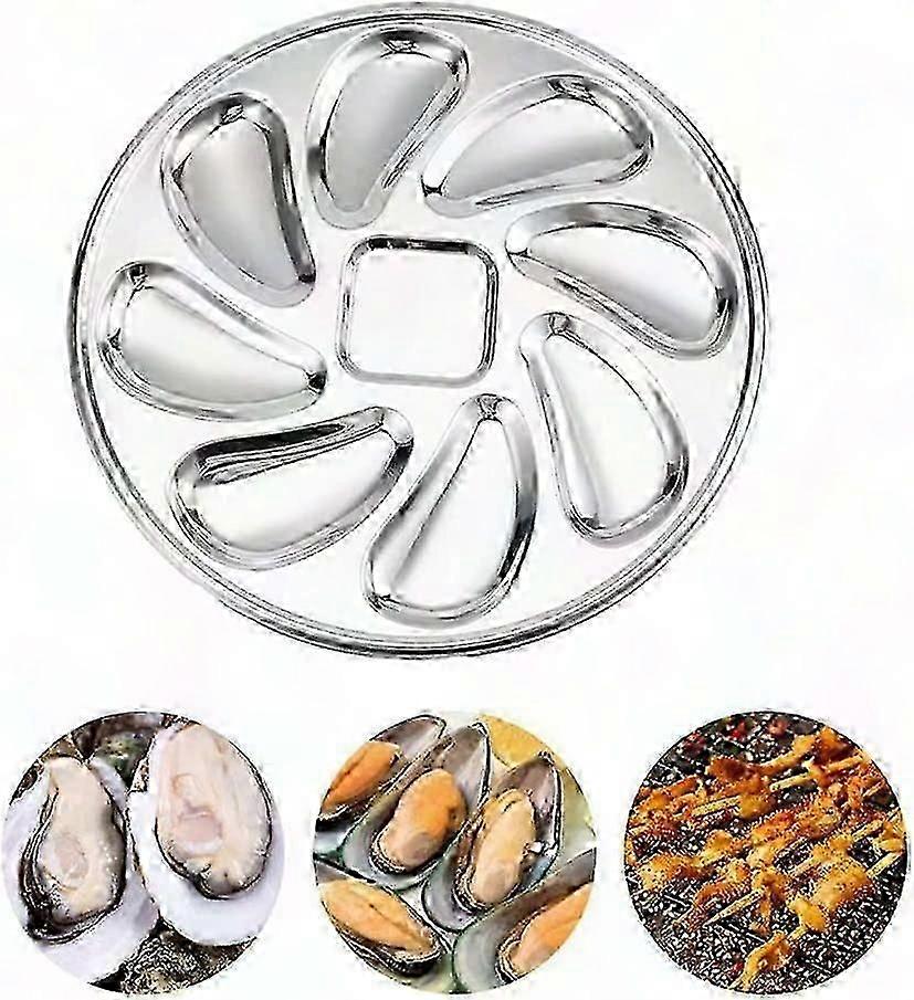 صحن محار من الفولاذ المقاوم للصدأ - طبق تقديم مطبخ 8 أحواض محار (فضي) 1 قطعة