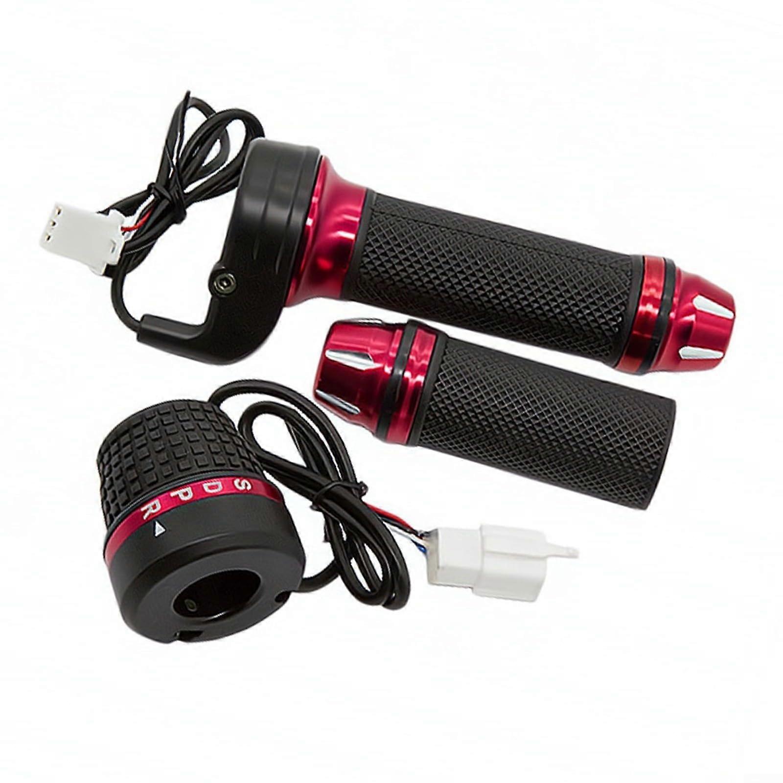 EBike Electric Throttle Grips 4 Gear Speed Control Handlebar Accelerator for Electric Bicycle 48V72V Compatible Black/Red 15cm