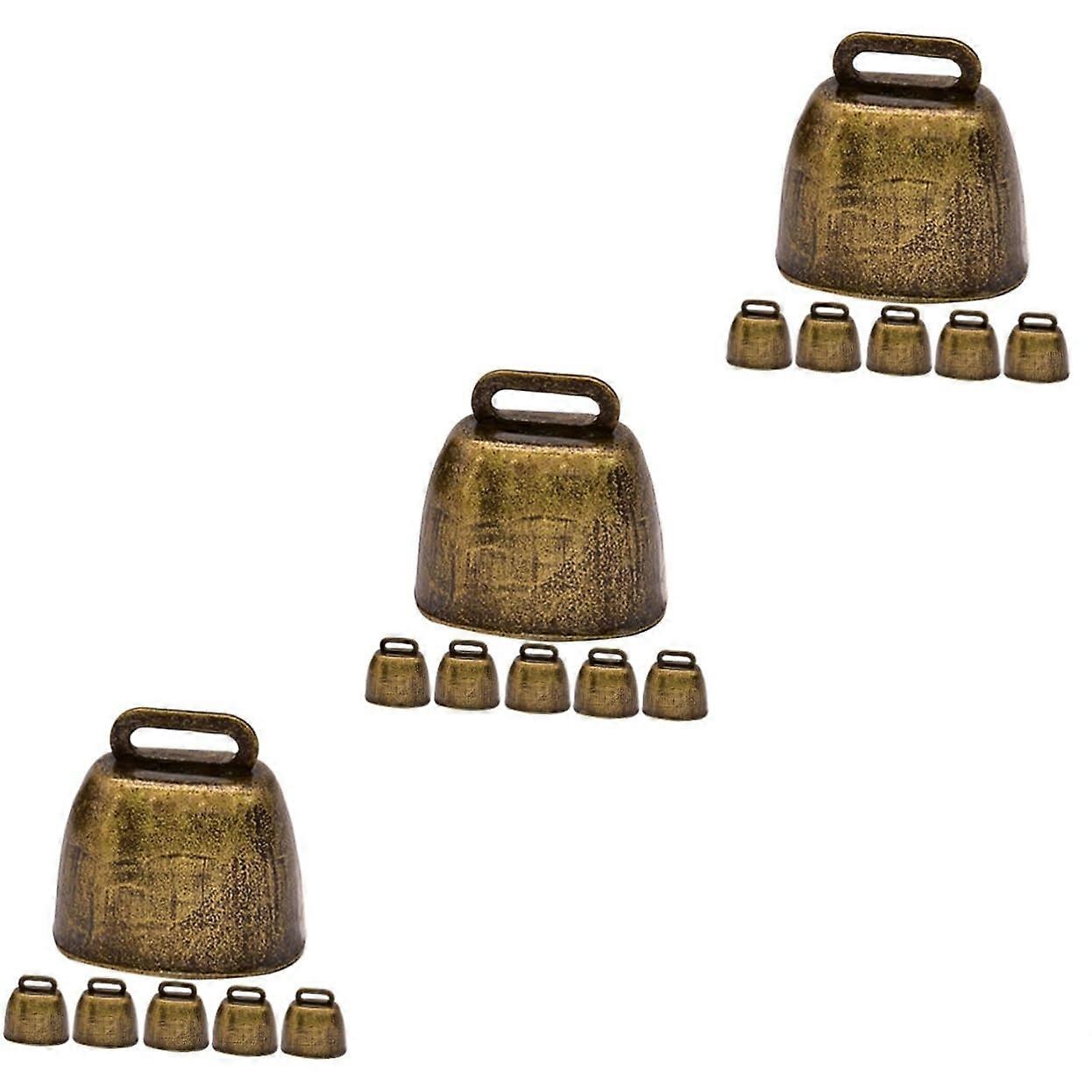 Loud Vintage Christmas Cow Bells Set of 6, 3 Sets of 3.8x3.5cm Golden Pet Cattle Ornament for DIY Crafts