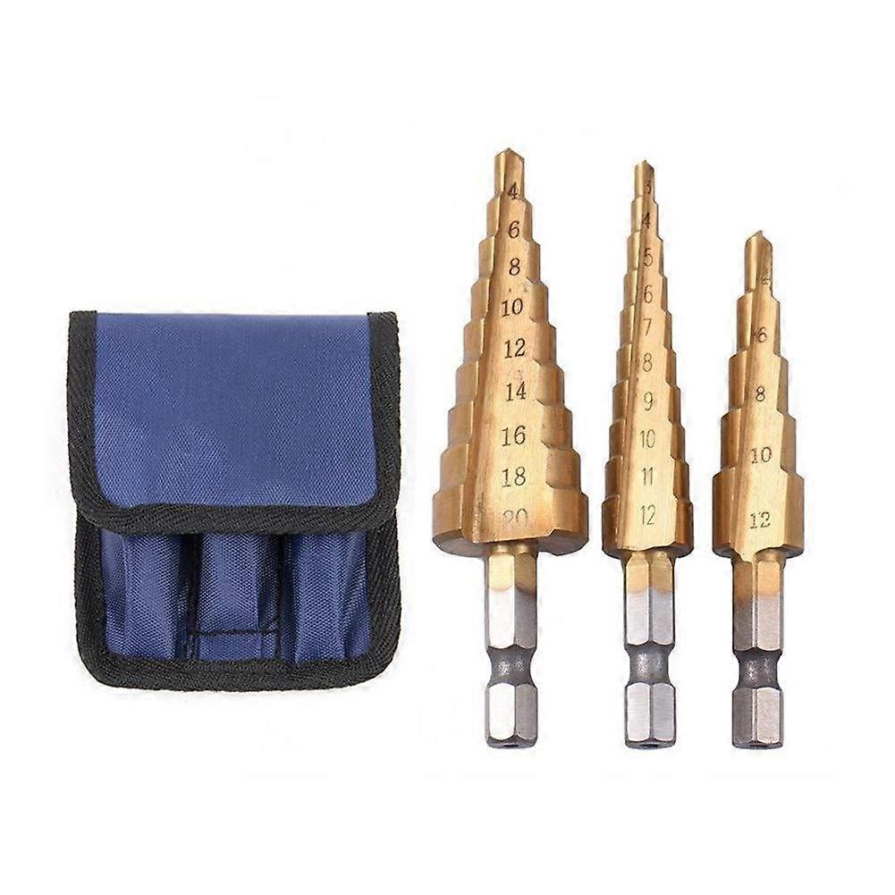 Spiral Groove Step Drill Bit Carbide 3 Pieces HSS Metric 1/4 Hex Shank Titanium