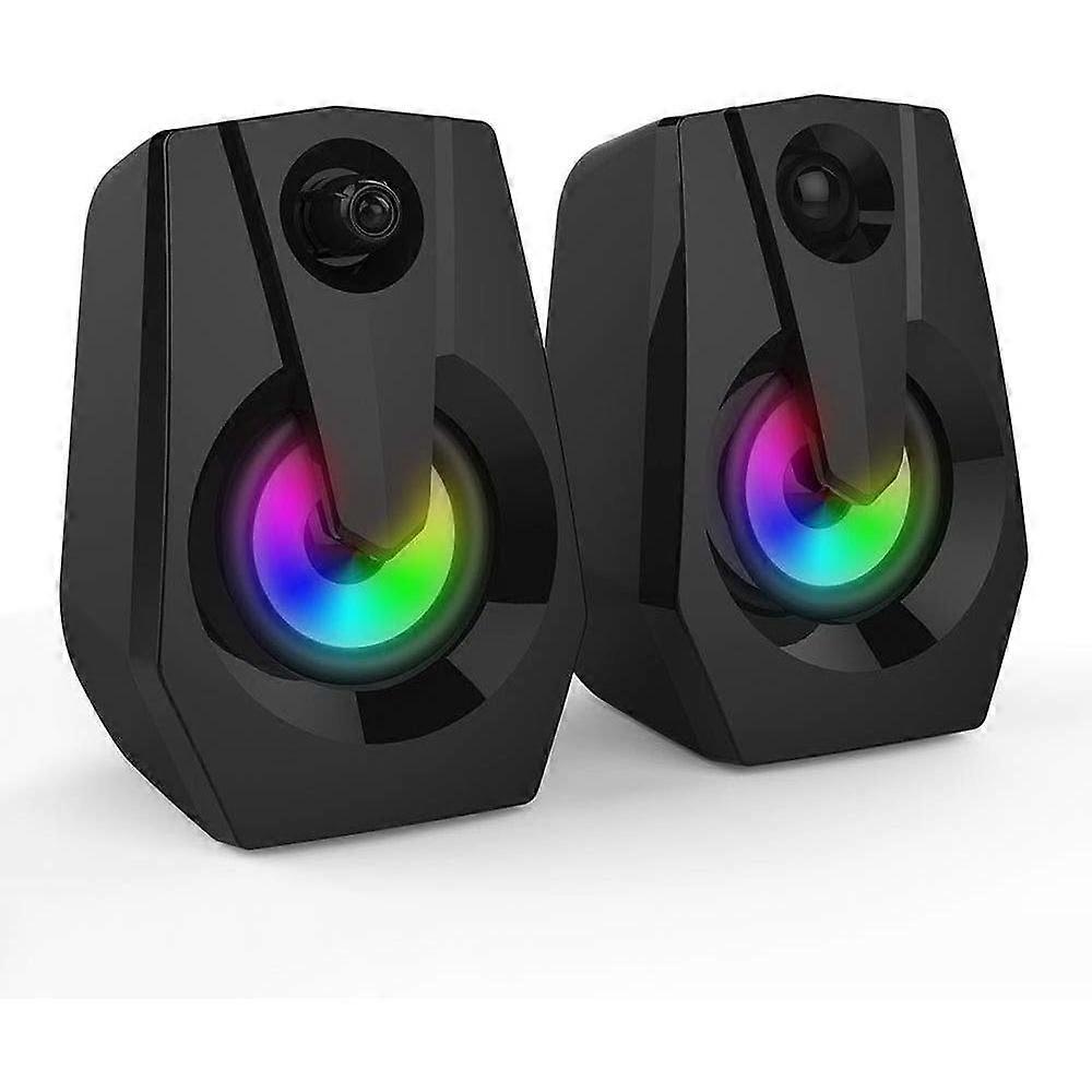 Computer speakers with LED lights, compact and powerful, deep bass for desktop and laptop PCs