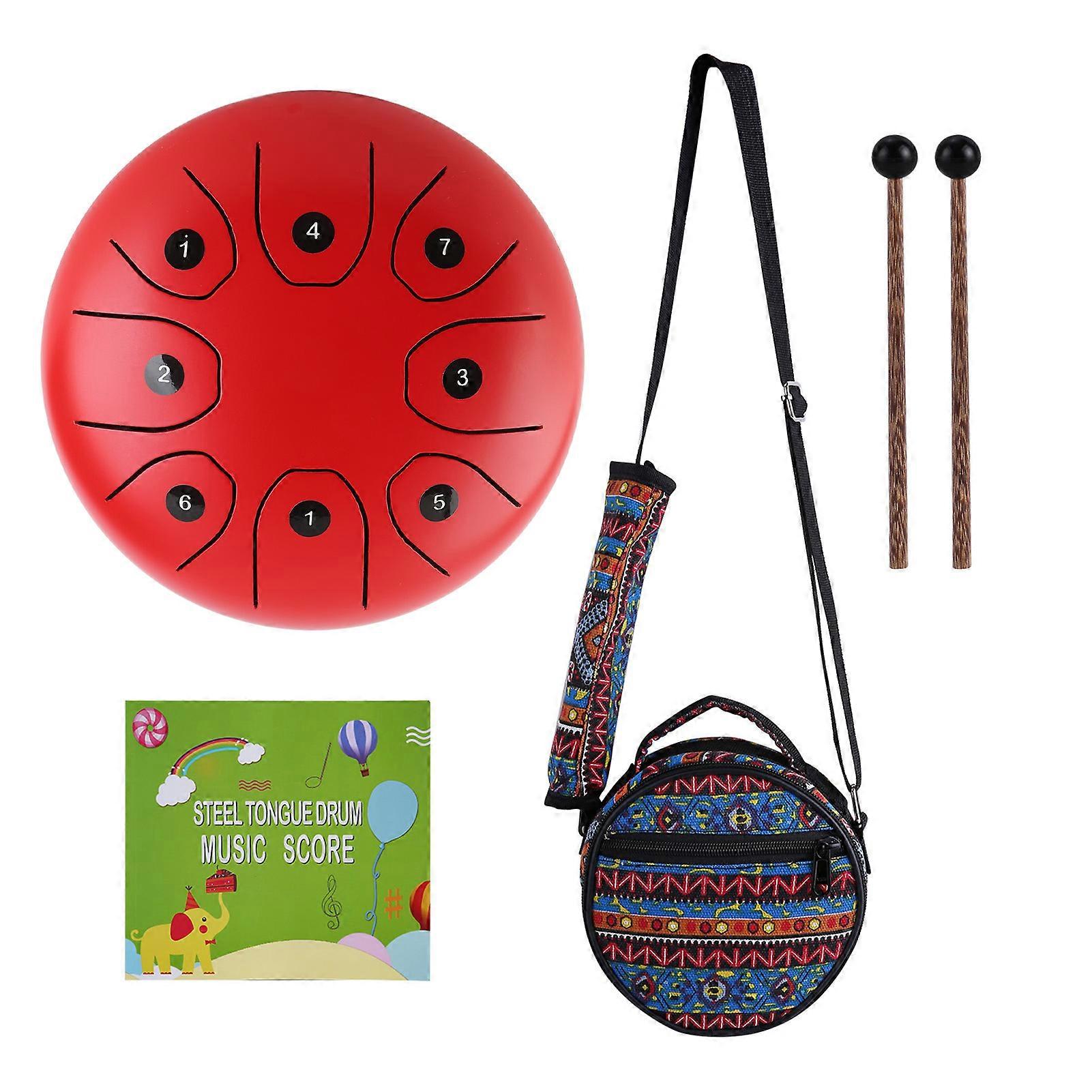 5.5inch Mini 8 Tone Steel Tongue Drum C Key Percussion Instrument Hand Pan Drum with Drum Mallets Carry Bag