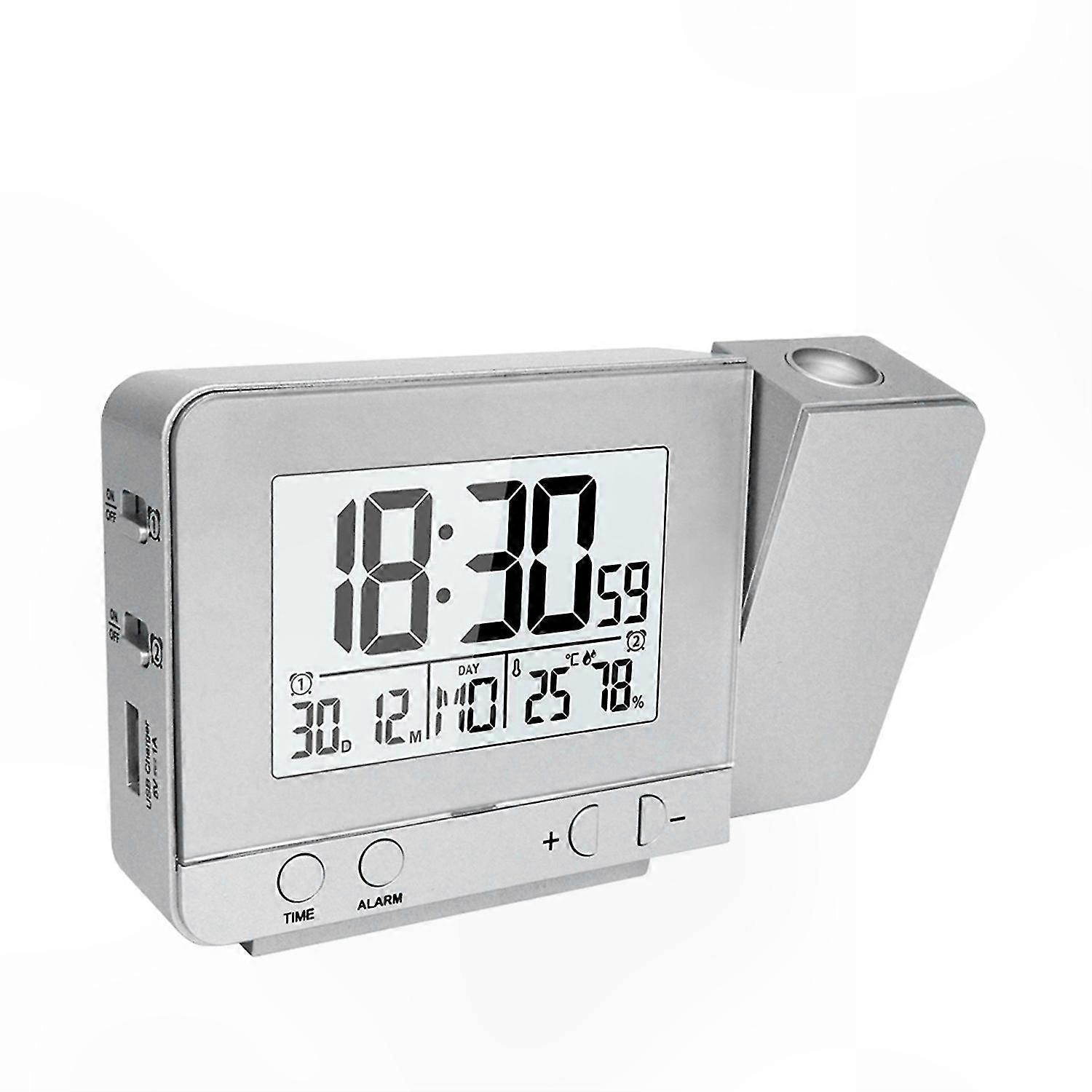 Digital Projection Clock with Thermometer and Hygrometer for Bedroom Use Dimmable Ceiling Display Functionality