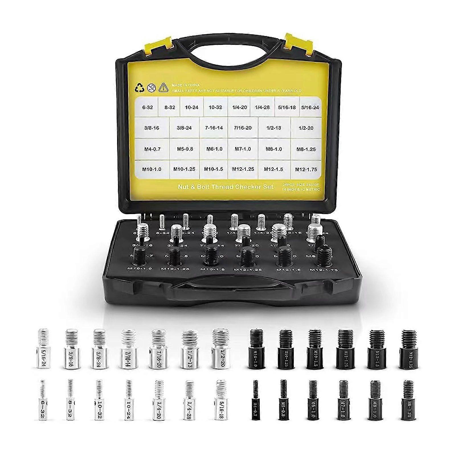 26 Piece Thread Checker Set Nut and Bolt Thread Gauge Identifier 14 Imperial 12 Metric Size Measuring Tools