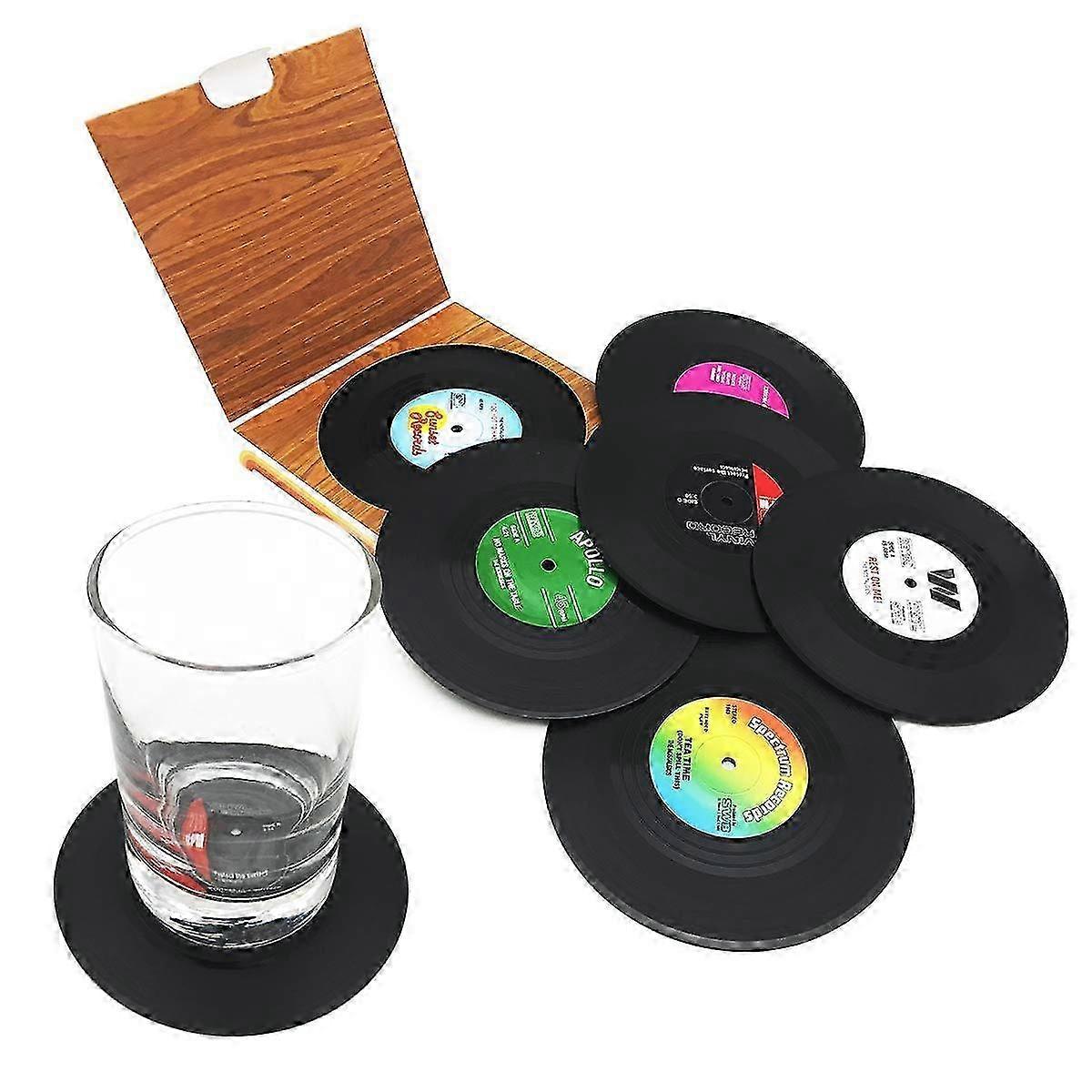 6 PCS Retro CD Record Vinyl Coasters Cup Mat for Coffee Drink Table...