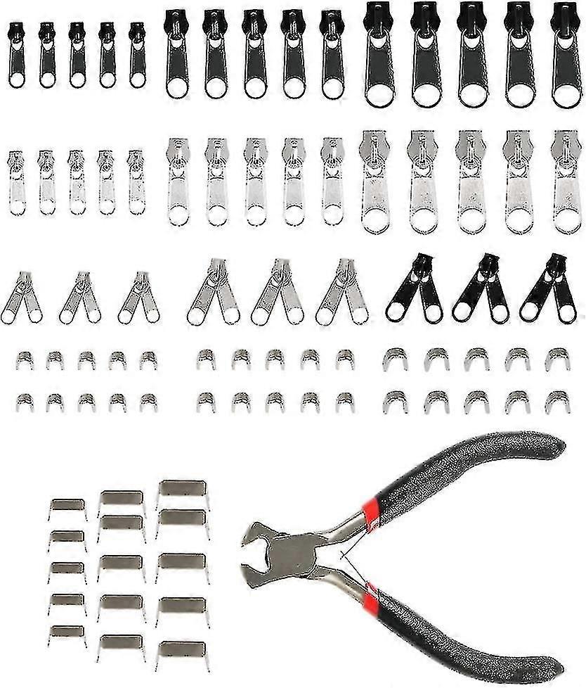 Zipper repair kit, 85 pieces including pliers, zinc alloy, non-fading, suitable for multiple items