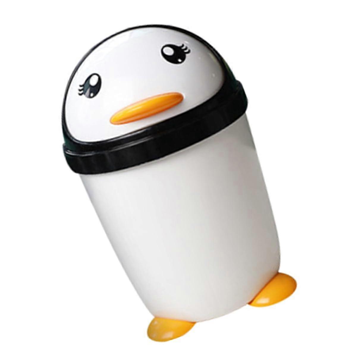 Creative Penguin Swing Plastic Trash Can Bathroom Wastebasket Swing Lid Compact Size Car Trash Can