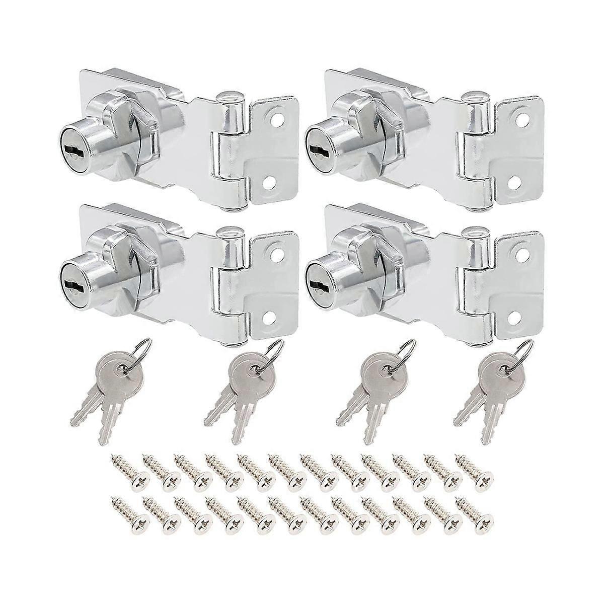 4 Pcs Keyed Hasp Locks 2.5 Inch Twist Knob Keyed Locking Hasp, Metal Safety Hasp Latches Keyed Diff