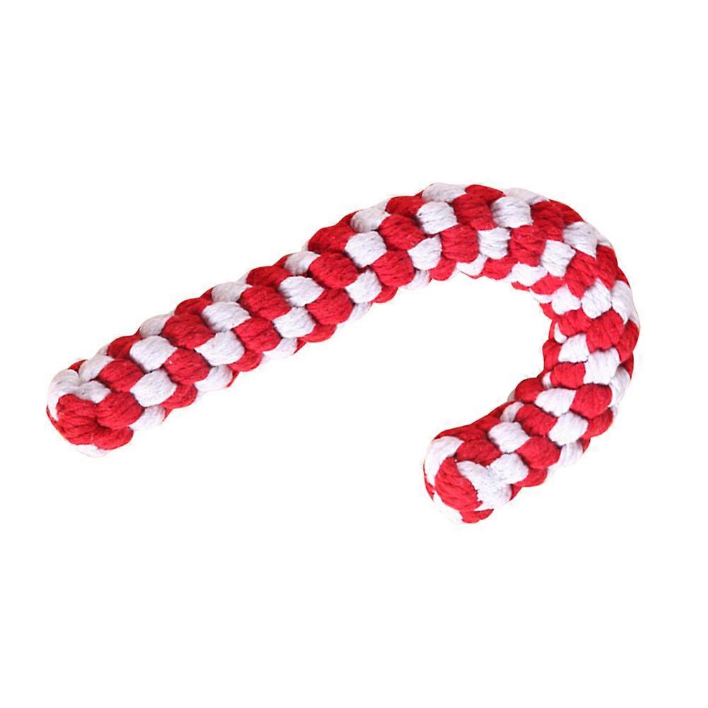 Puppy Teething Toys Molar Toy Weaving Christmas Cane Shape Large Style Red White Cotton Rope Chewing Educational Pet Training 1Pack
