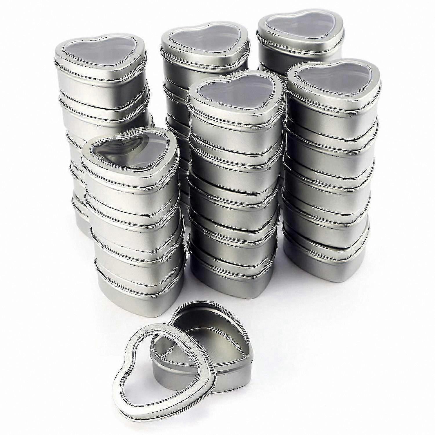 30-Pack Heart-Shaped Silver Tins with Clear Window for Candle Crafting