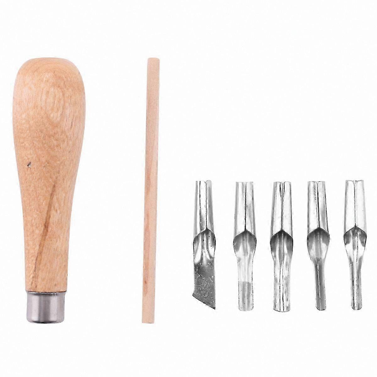 Rubber Stamp Carving Tool Set with 5 Blades and Wood Handles for Printmaking and Block Cutting