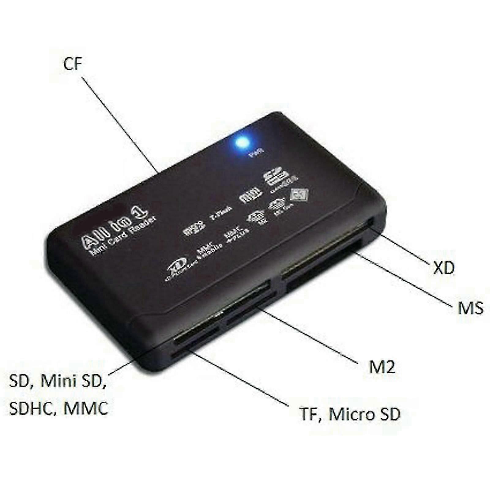 All In One 1 Memory Card Reader Usb External Sd Sdhc Mini Micro M2 Mmc Xd Cf Ms