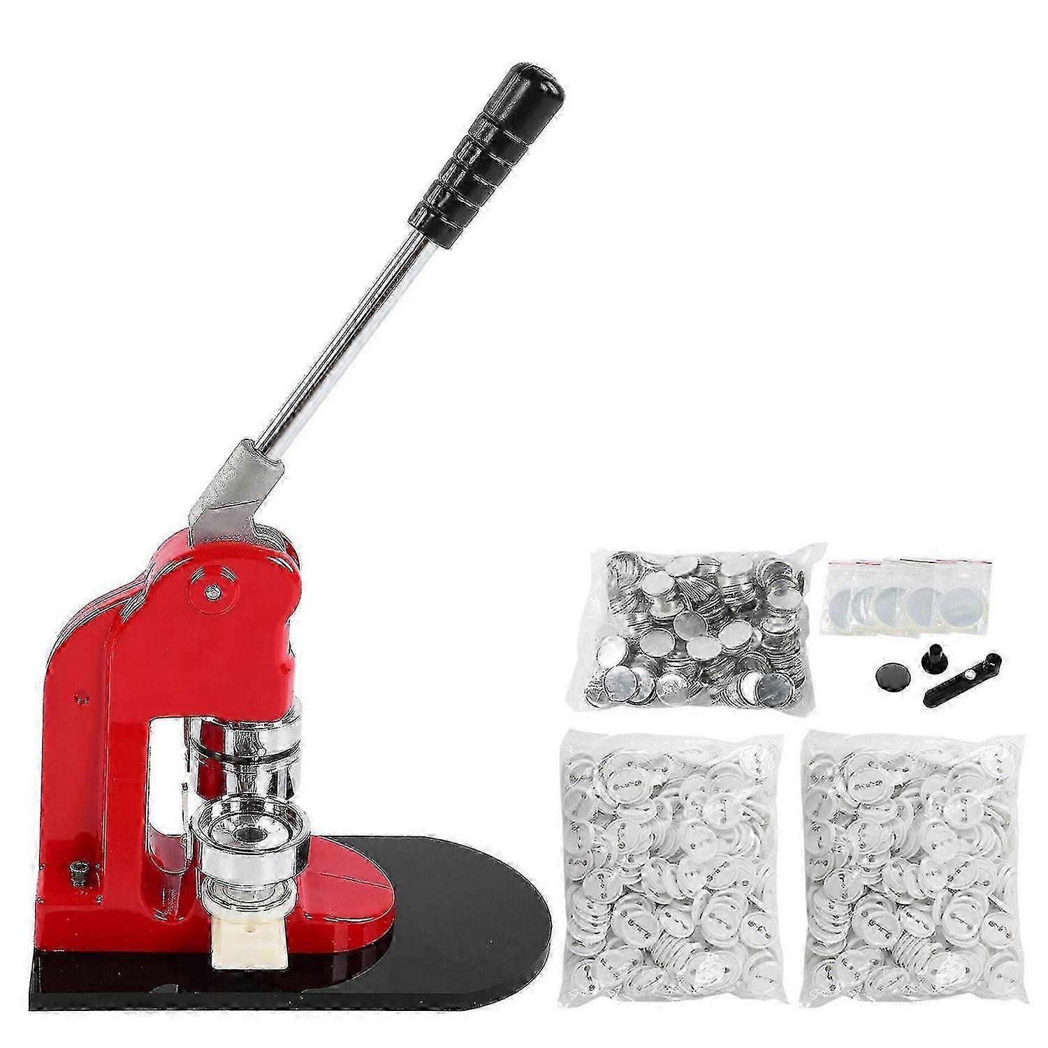 Badge Maker Machine Set Red Aluminum Frame Punching Equipment with 500 Buttons 44mm