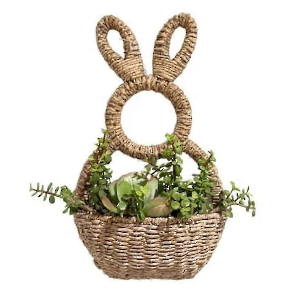 Easter Bunny Woven Basket Rustic Flowers Display Pots for Front Door Decorations