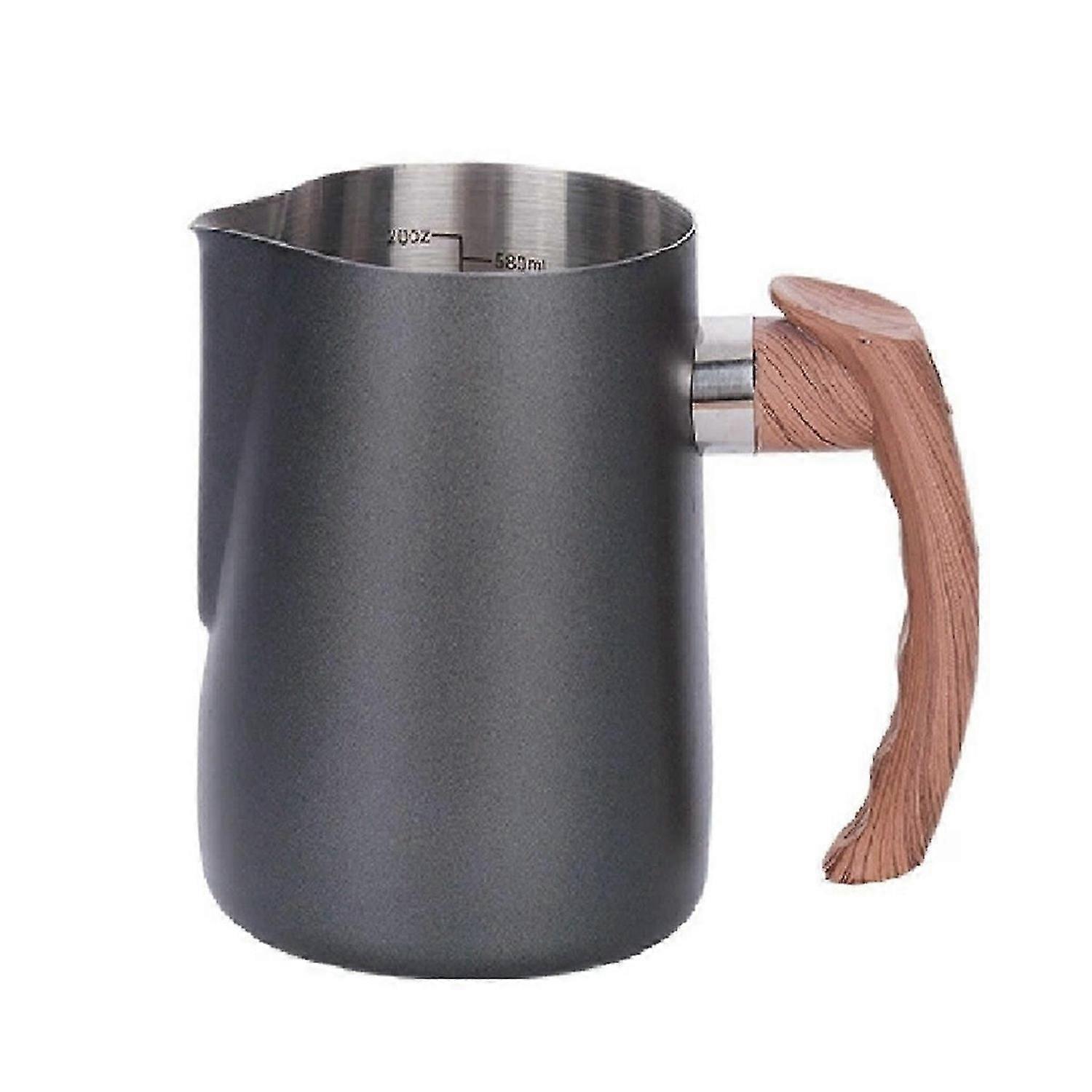 600ml Espresso Milk Frothing Pitcher Wooden Grain Handle Milk Jug Espresso Cup Cappuccino Pitcher Cr