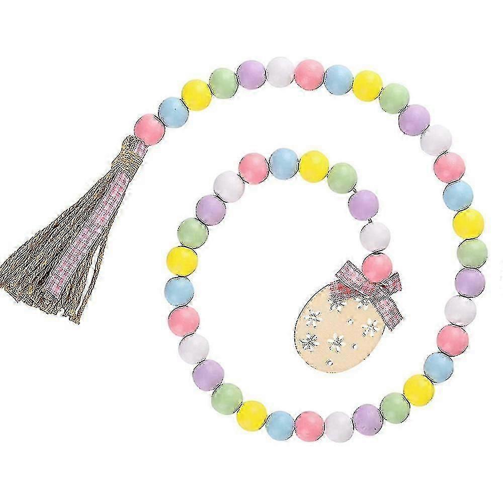 Easter Wooden Bead Garland With Tassels Wall Hanging Decor Ornament Prayer Beads