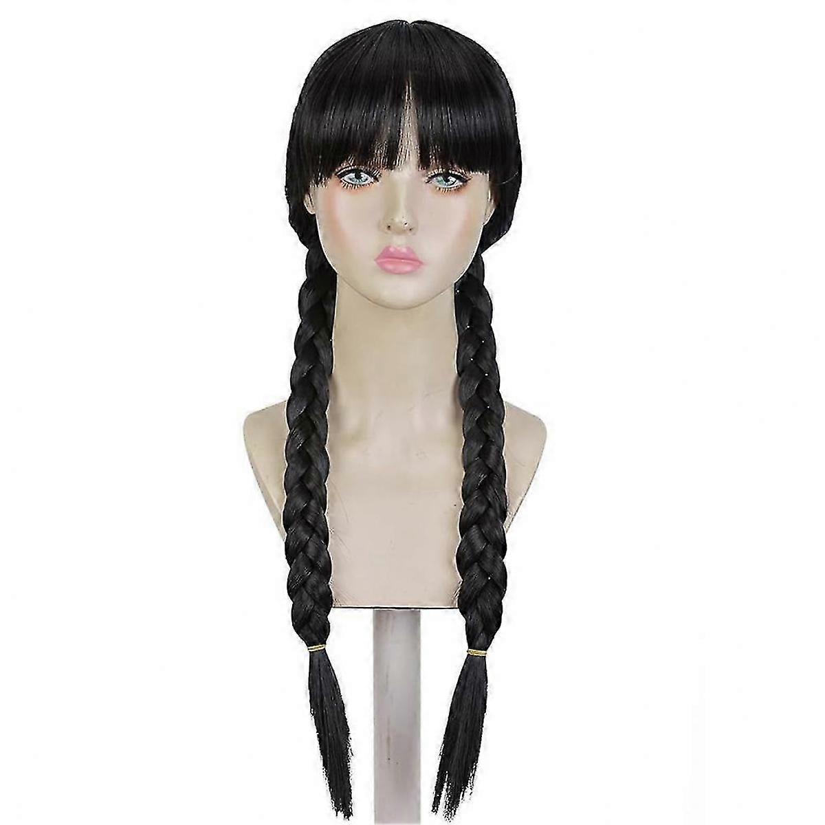 Halloween Black Braided Double Ponytail Wig