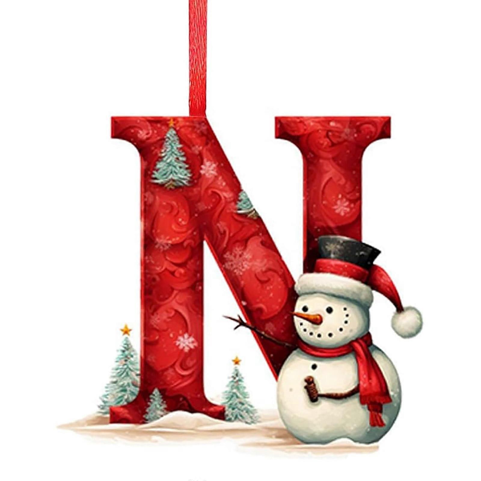 XUNRYAN Christmas Tree Snowman Alphabet Ornaments - DIY Mini Hanging Decorations with Pine Pattern, Initial Letter Pendant, Compatible with Clearance