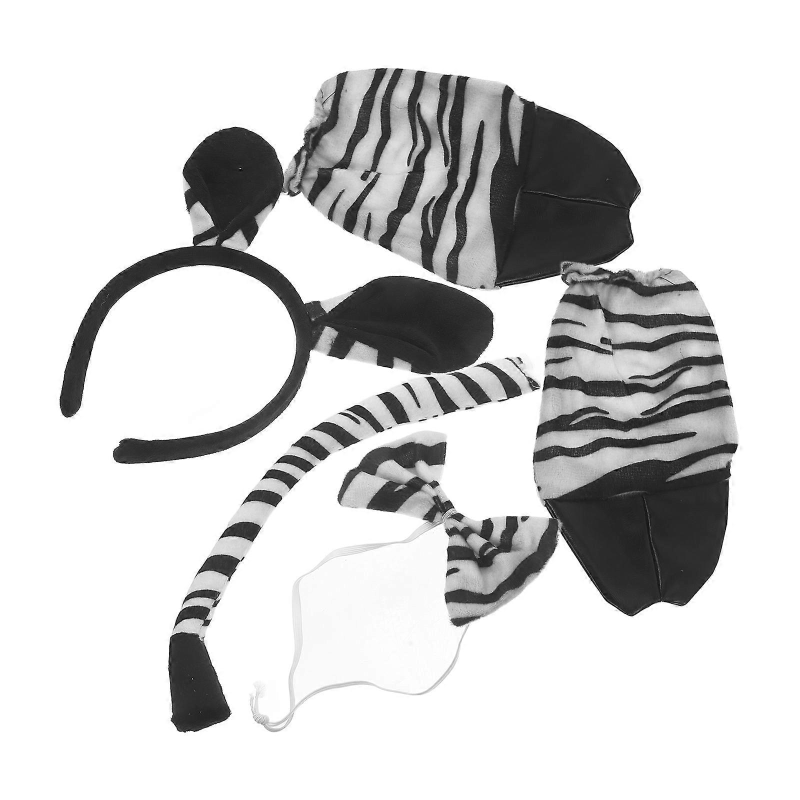 Zebra Animal Costume Kit for Cosplay with Headband Tail Bow Tie Gloves 2Sets