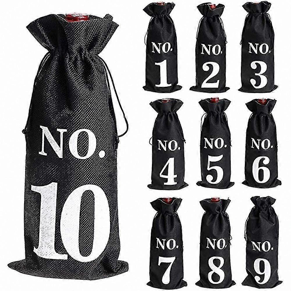 1-10 Burlap Wine Bags for Blind Tasting with Drawstring Bottle Sleeves