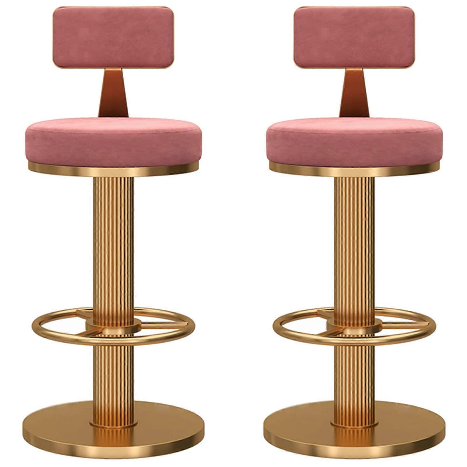 Bar Stool 2Piece Set, Pink Velvet Swivel Stool, Gold Base, Round Footrest, Height Adjustable 25.631.5 In