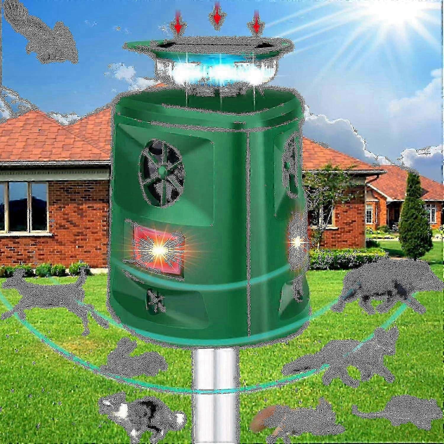 Outdoor Cat And Animal Repeller With 360 Degree Solar Power Ultrasonic Technology Motion Sensor And LED Flash For Garden Protection