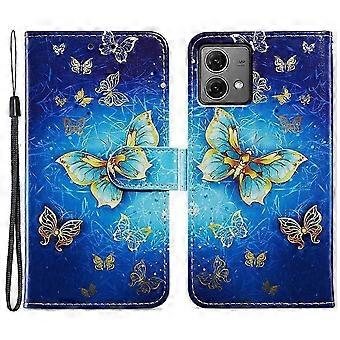 Compatible For Motorola Moto G84 5G Phone Case Leather Pattern Print Stand Cover with Wrist Strap
