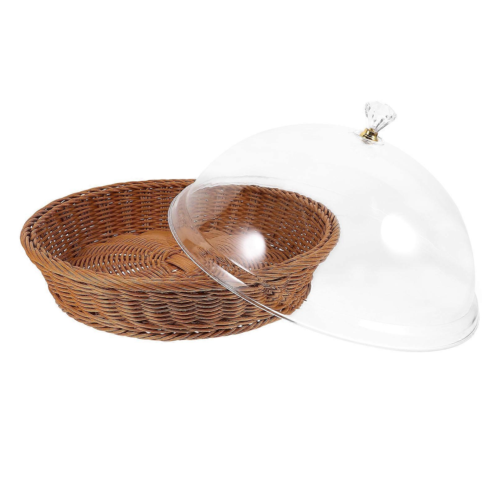 Decorative Round Bread Basket With Lid Suitable For Households Business Owners Brown PP 1Set