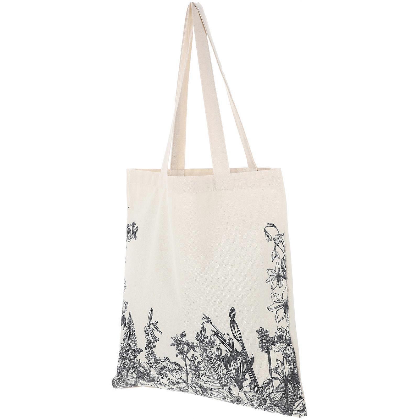 Canvas Tote Bag for Storage Use Large Capacity 2Pcs Flower Printing