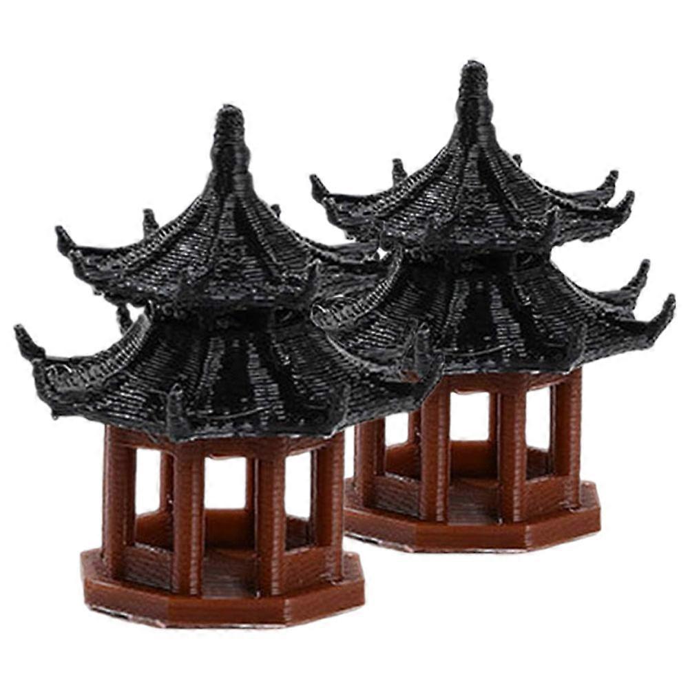 Mini Pavilion Model 6Pcs Black Plastic Lightweight Design Tiny Pavilion Decoration Set for Decor