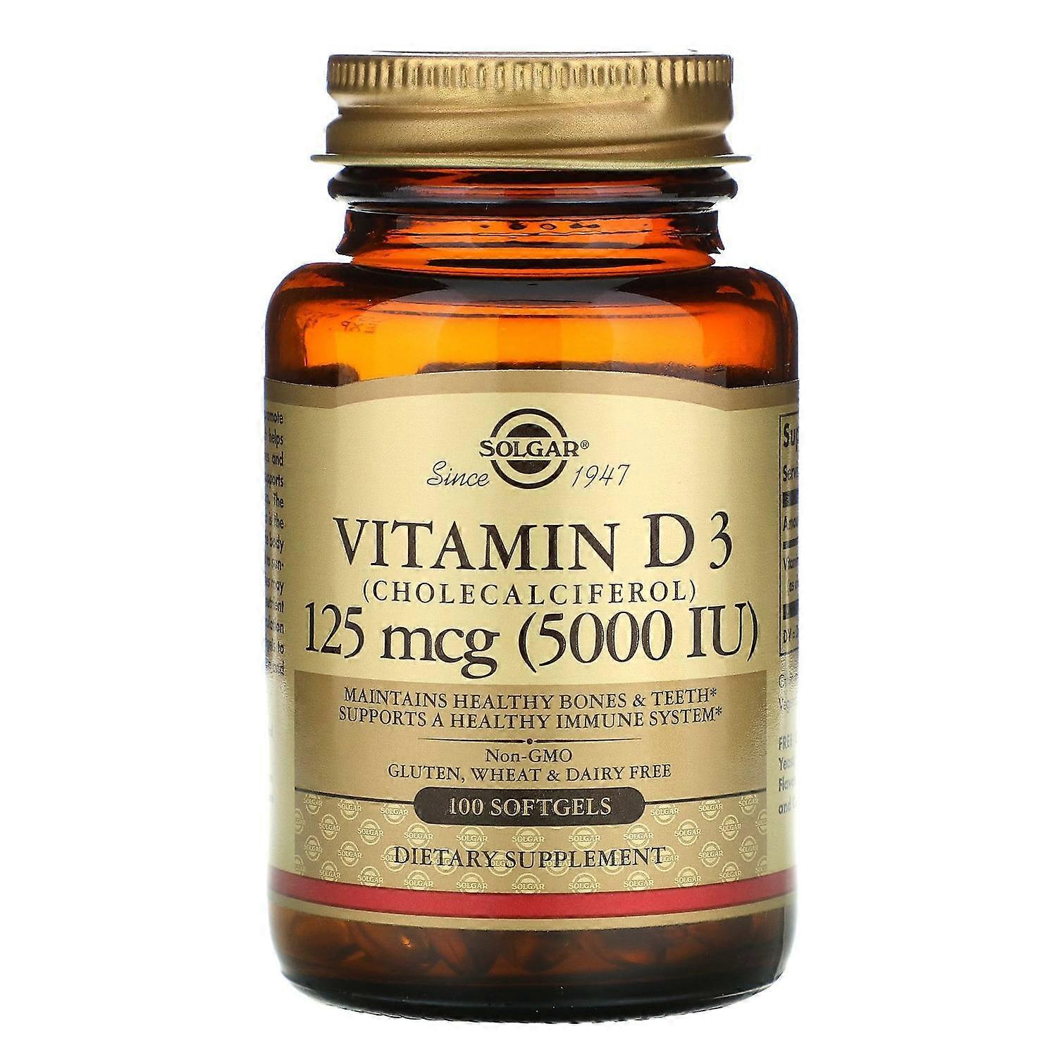 Solgar, Vitamine D3 (Cholecalciferol), 125 mcg (5 000 UI), 100 Softgels