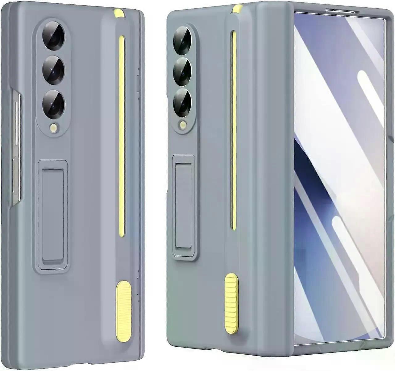 Case for Samsung Z Fold 4 with S Pen Holder & Stylus and Hidden Kickstand,Protective Hinge Screen Protector Matte Phone Cover for Samsung Galaxy Z Fol