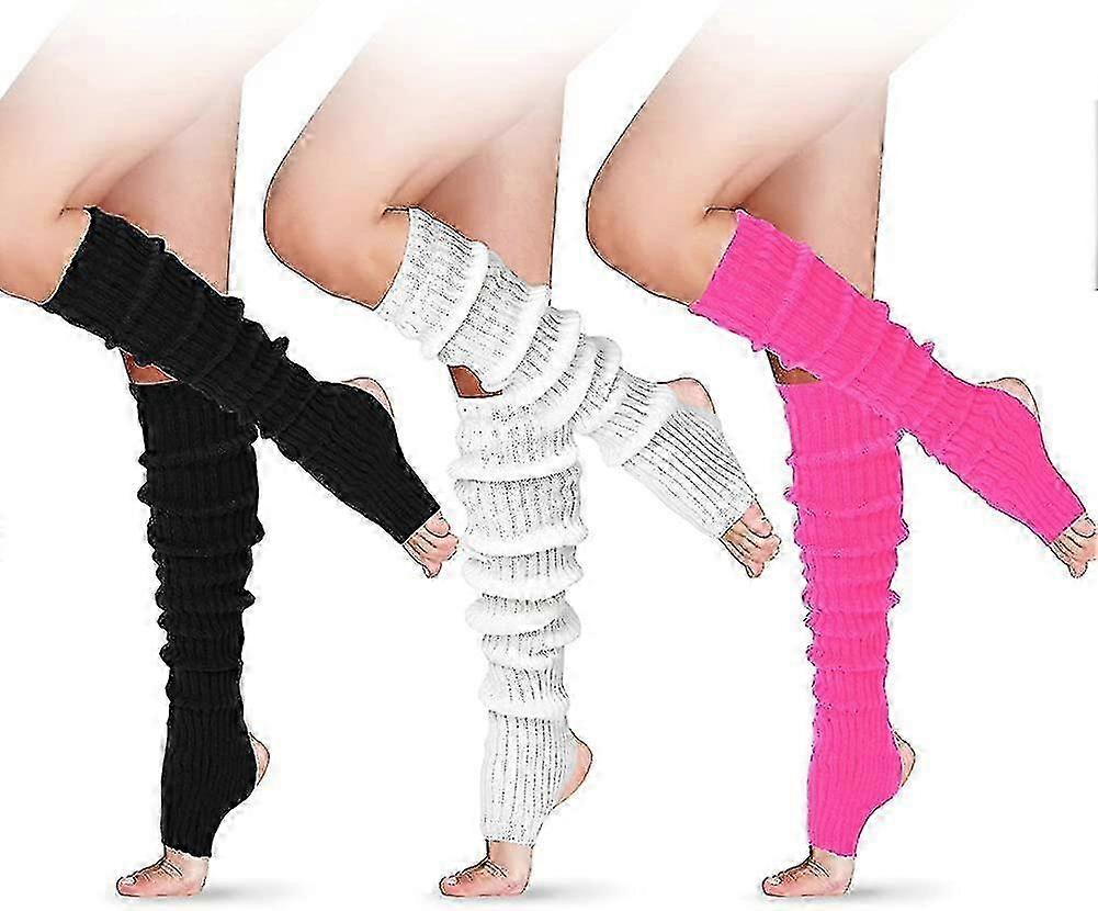 3ペア女性の長いスターラップヨガレッグウォーマー24インチ膝リブニット