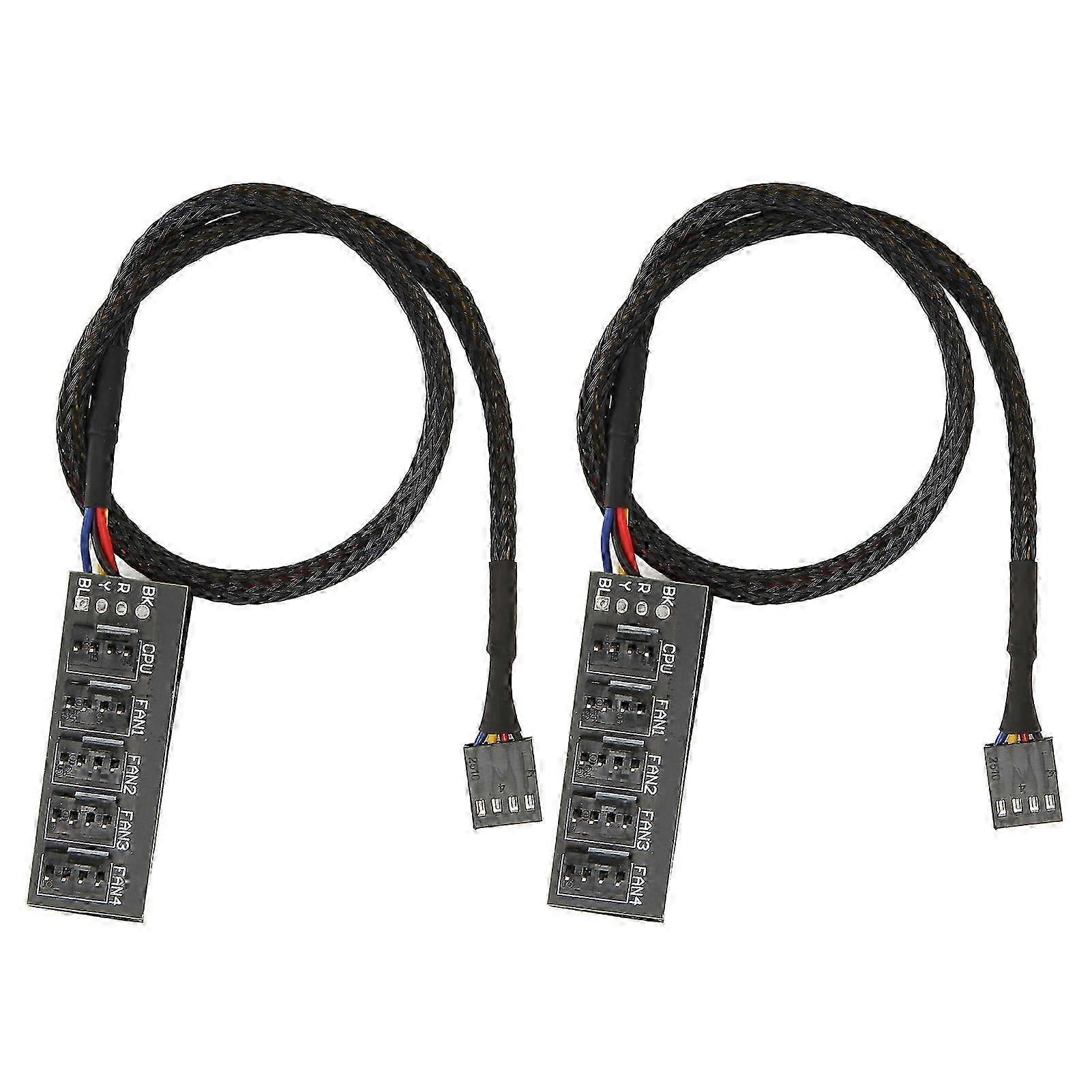 25-26 2Pcs PWM Fan Hub 5 Way 4Pin 13.8in Cable Length Widely Compatible PC Fan Adapter Cable for Computer Desktop Case
