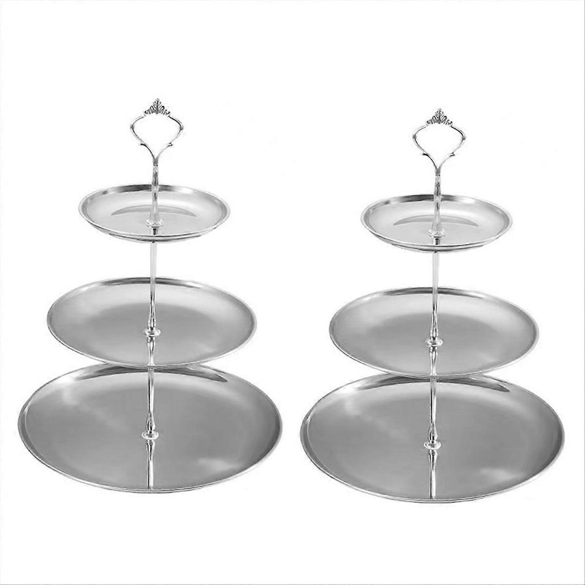Stainless Steel Multi-Layer Tray Dessert Plate Fruit Plate Silver