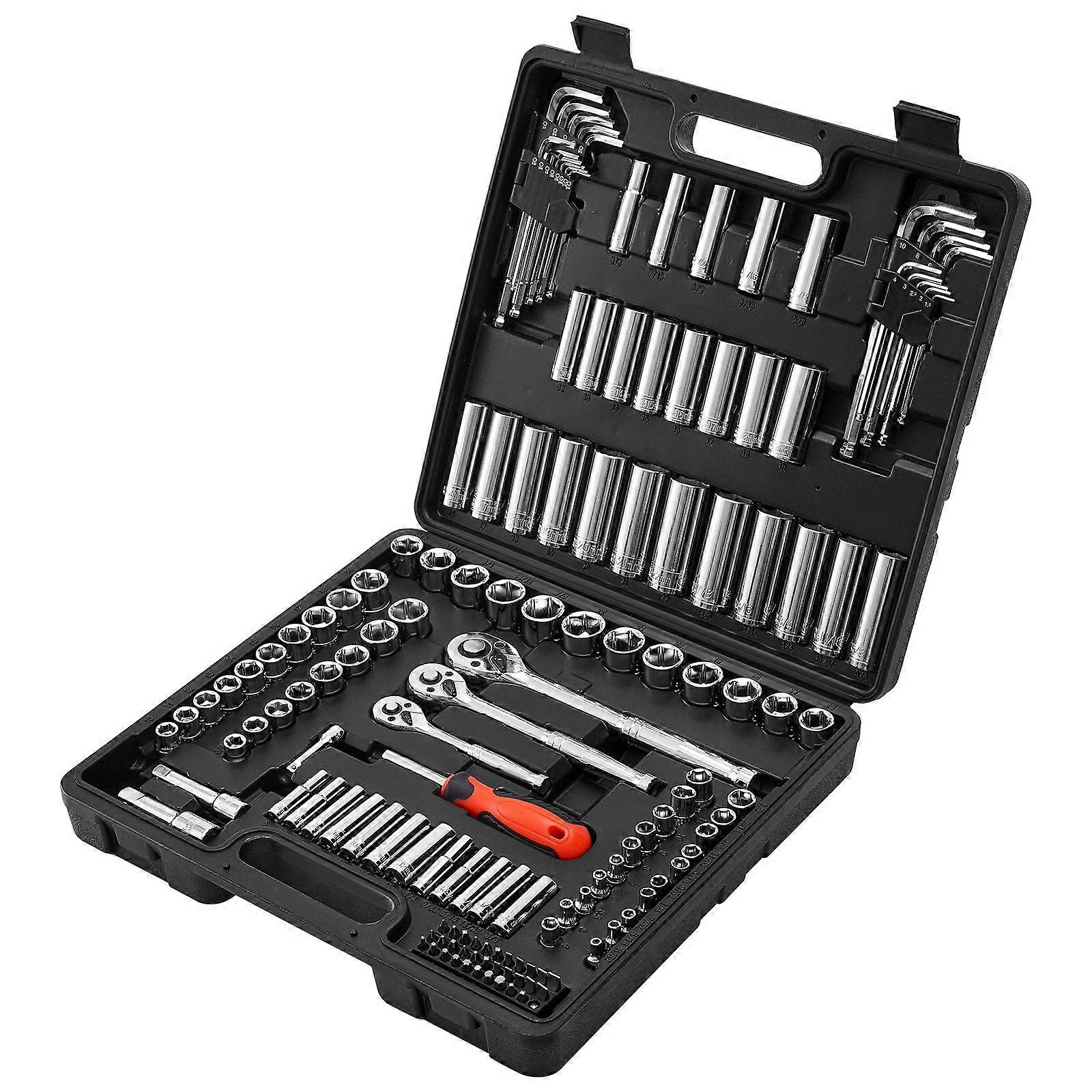Socket Set, 149 Pieces, 9.5 & 6.4 & 12.7 mm Drive Socket and Ratchet Set, SAE and Metric, CR-V Alloy Steel