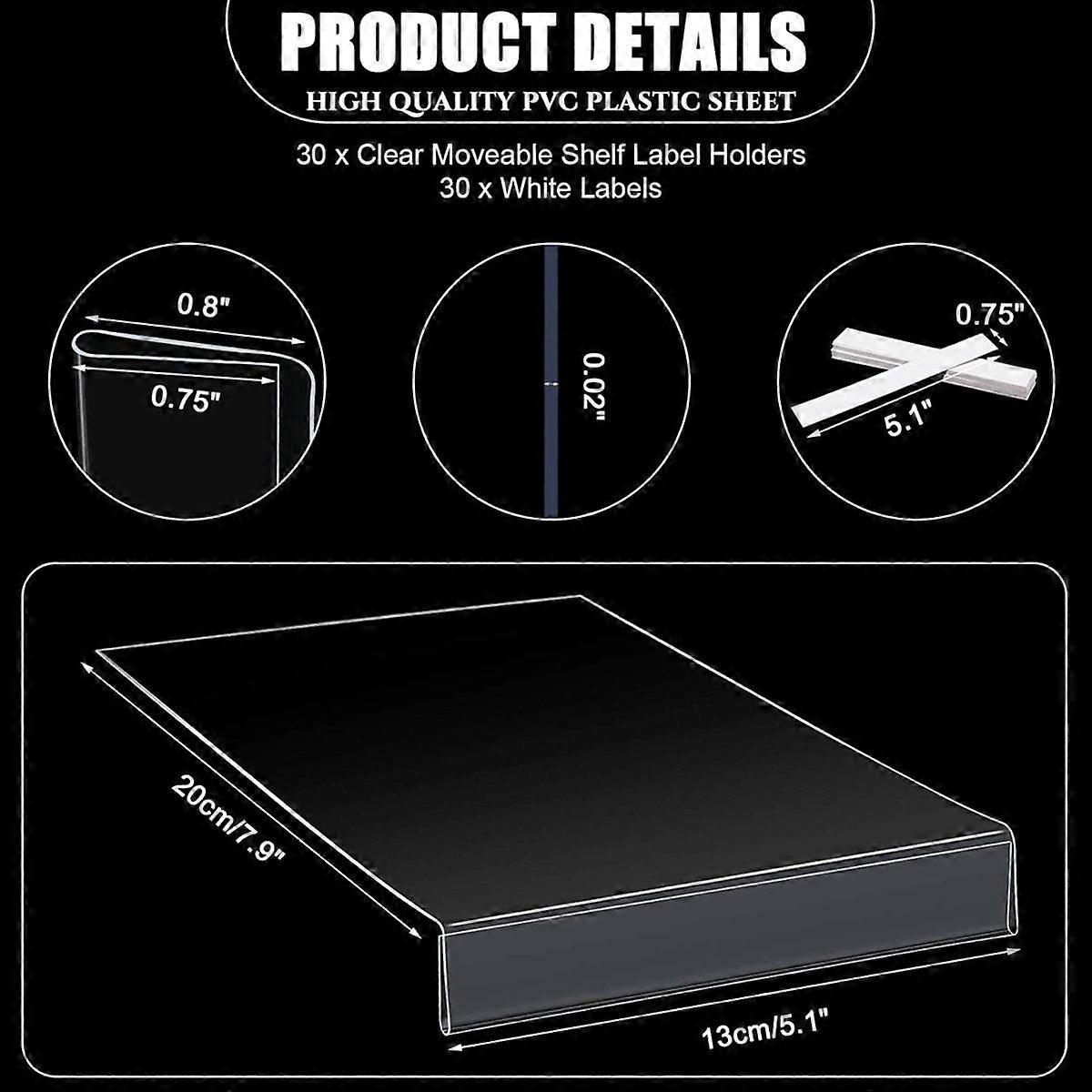 30 Pcs Moveable Shelf Label Holders Clear Transparent Plastic Shelves Tags with 30 Insert Cards Poc