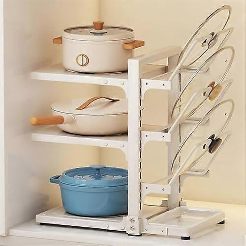Pots and Pans Organizer UnderCabinet Storage Rack, HeavyDuty 4Tier Adjustable For Cabinet And Countertop, White