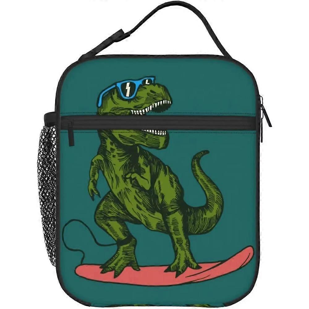 Surfing Dinosaur Termisk Lunsjpose Isolerte Lunsjposer for Kvinner/Menn/Jenter/Gutter Avtakbar Håndtak Lunsjboks Måltidsveske