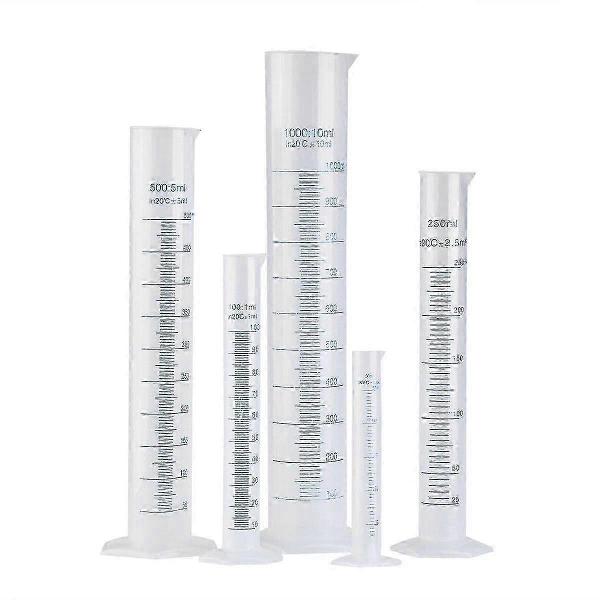 PIXNOR 5pcs Transparent Measuring Plastic Graduated Cylinder 50ml / 100ml / 250ml / 500ml / 1000ml 25-26