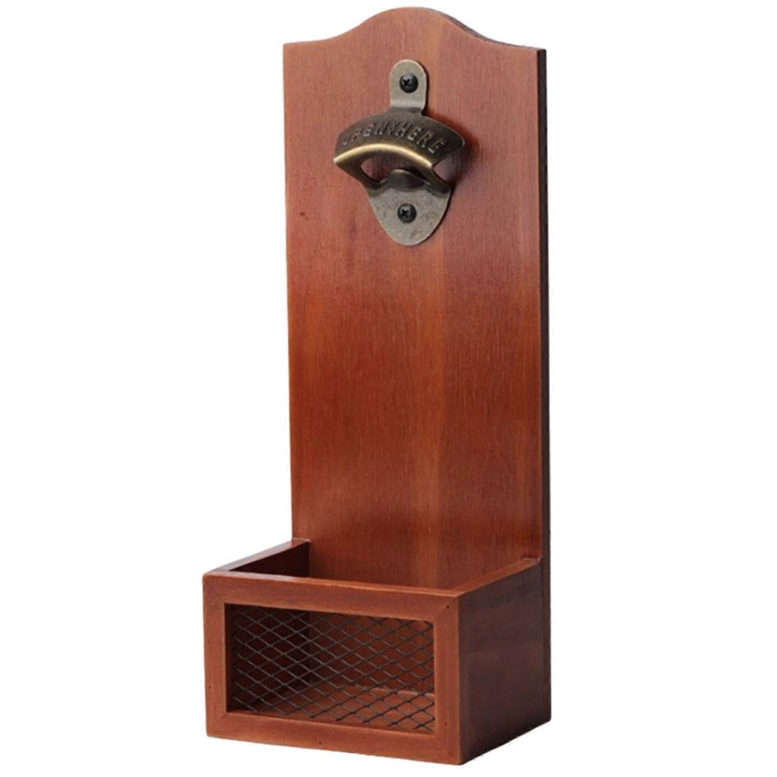 Natural Wood Bottle Opener with Cap Collector Catcher Wall Mounted Tool Easy Opening Secure Fixing For Home Kitchens Multicolor