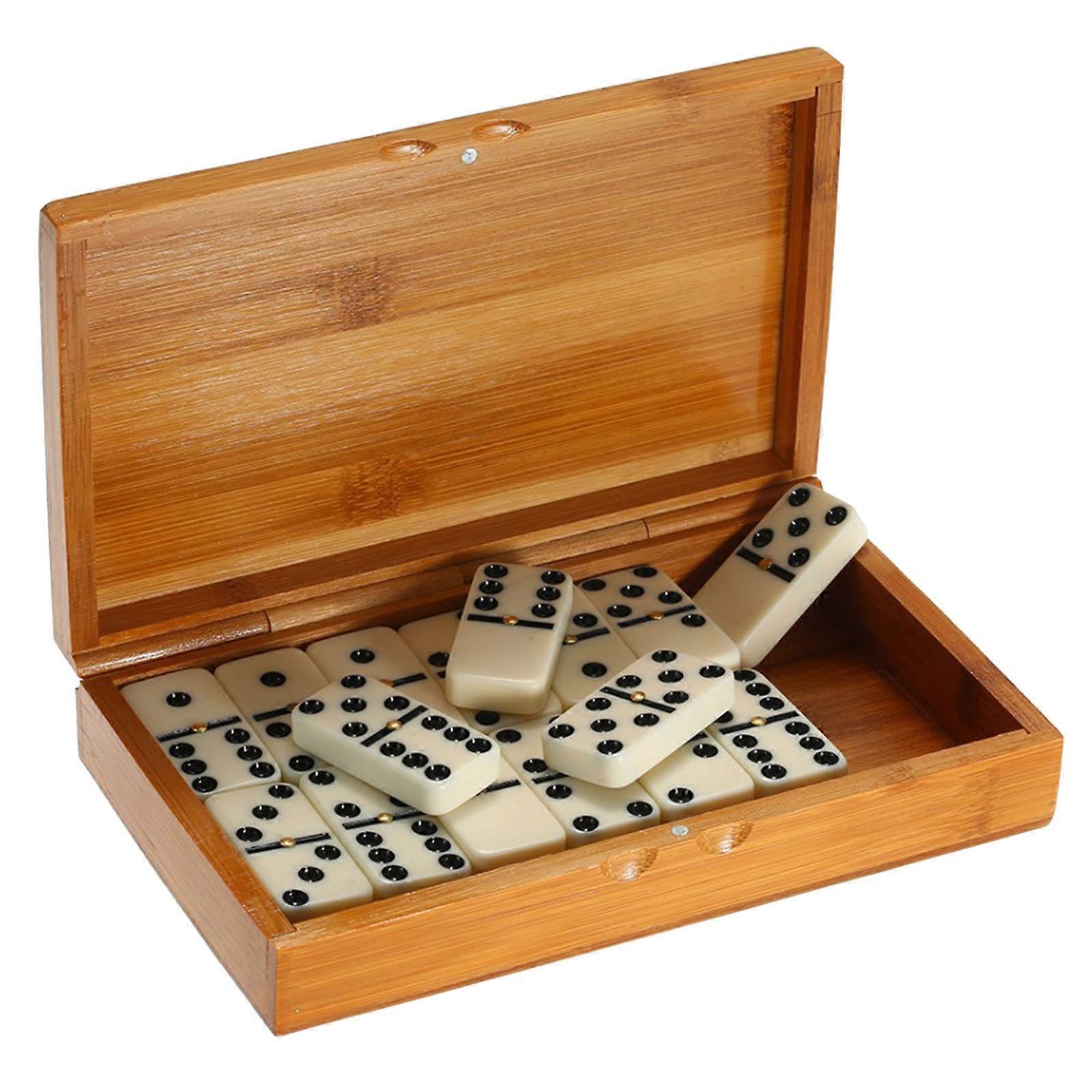 28 Pcs Portable Square Dominoes Board Game with Wood Case Travel Funny Table Game Dominoes Toy for Family Kids Durable Multicolor