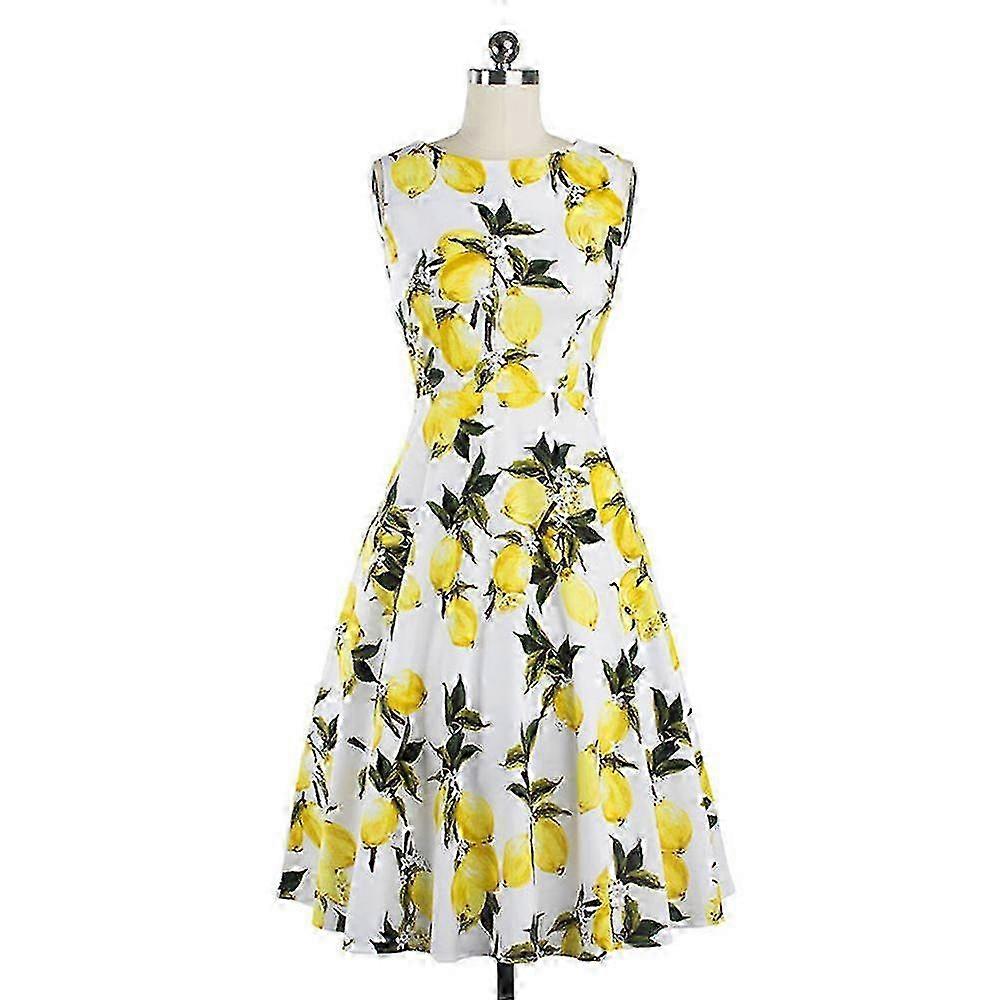 فستان صيفي بطبعة ليمون للنساء بلا أكمام وأنيق