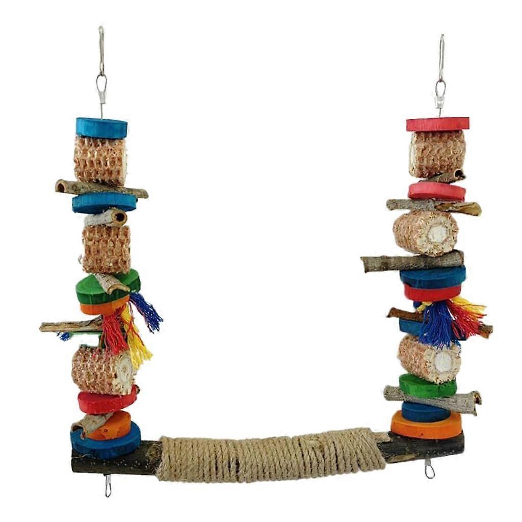Bird Swing Toy Natural Wood Perch with Corncob Chew for Small Parrots and Cage Accessories 9.8in