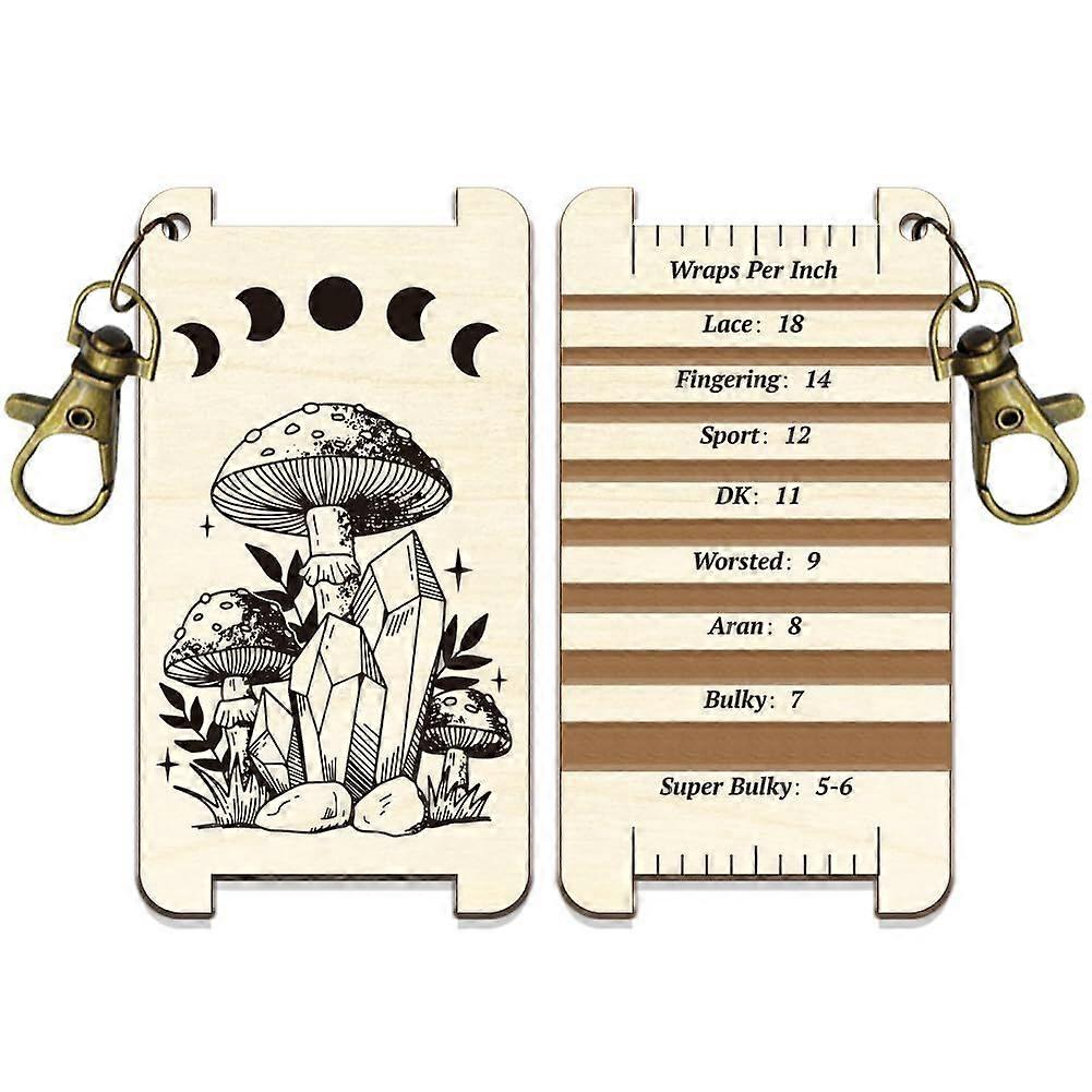 1 Pc Mushroom Spinning Control Card Moon Phase Yarn WPI Guide Gauge with Clasp Wood Yarn Wrap Guide Board with Diz for Spinners Yarn Measuring Tools C