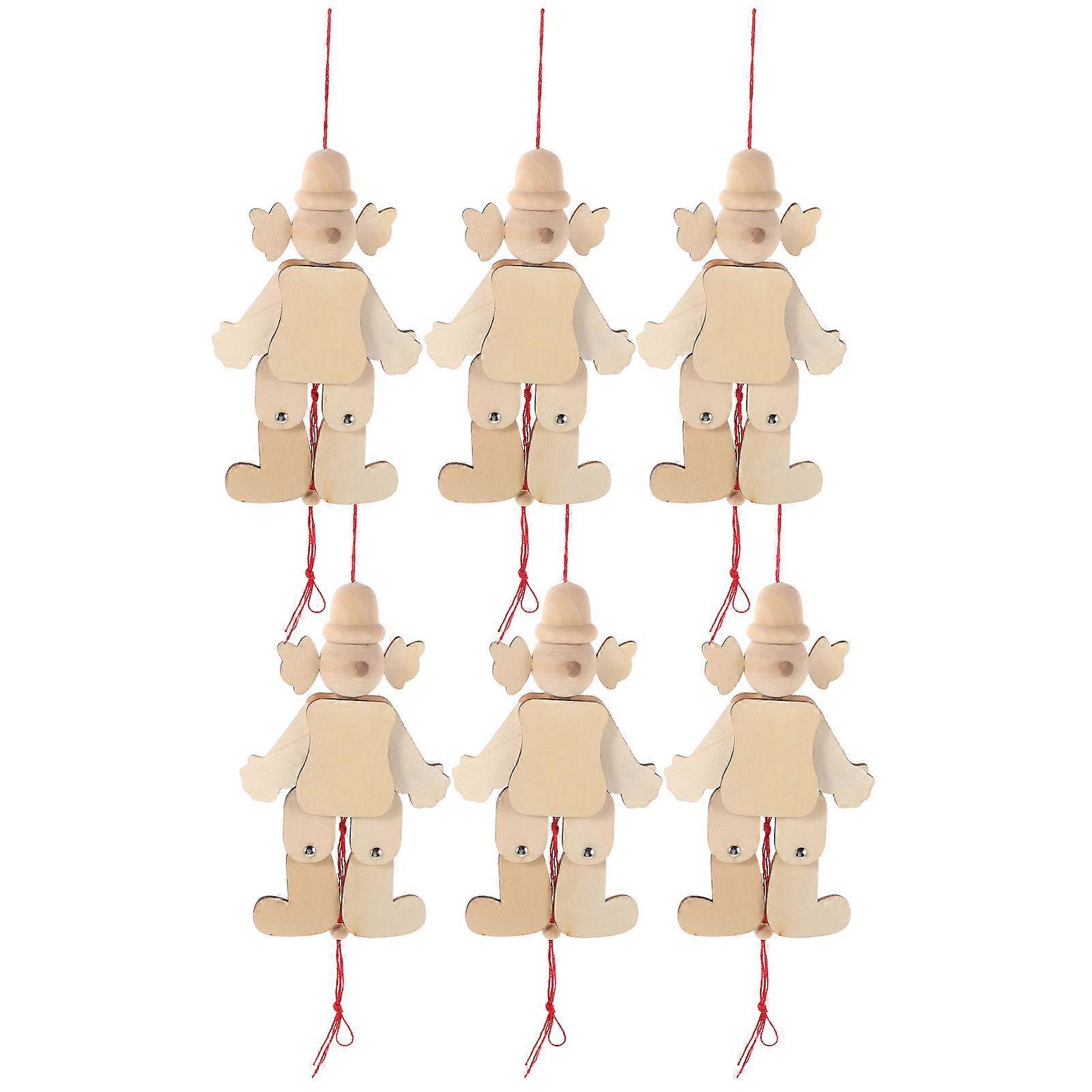 Pull String Wooden Marionettes String Puppets Clown Toy 6Pcs Set