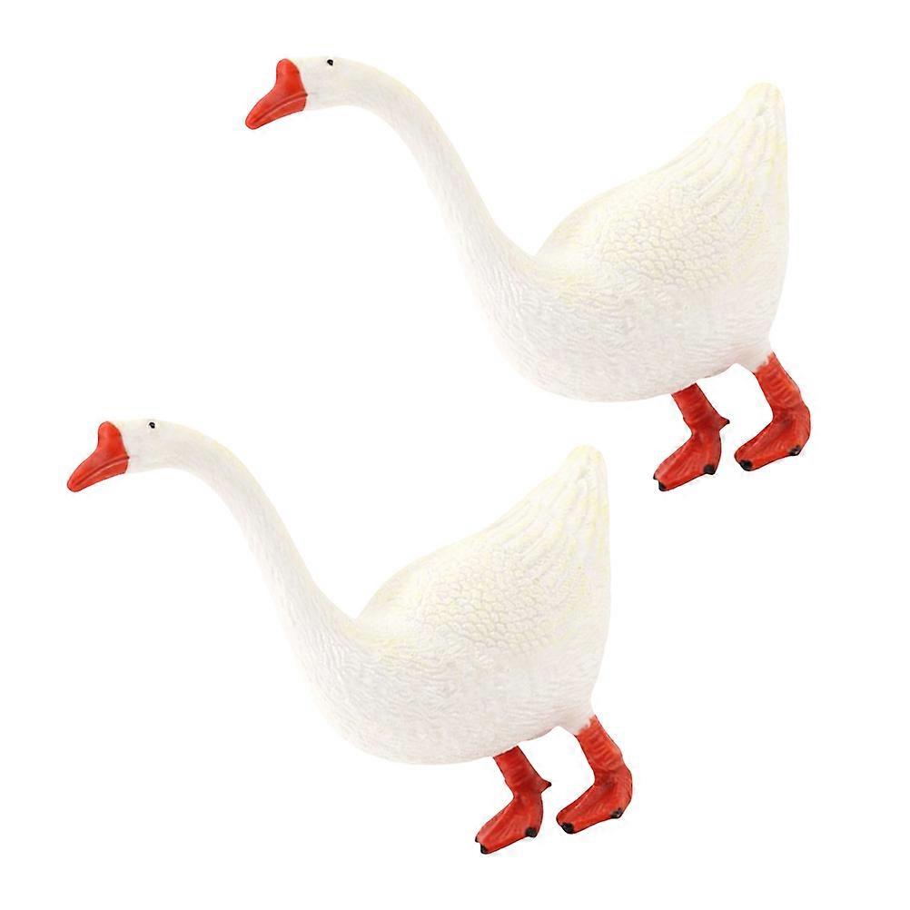 Plastic Miniature Goose Statue for Home Table Decor 2Pcs White Ornaments