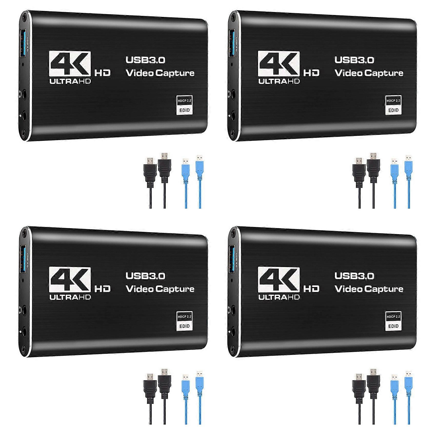 4X Audio Video Capture Card, 4K USB 3.0 Capture Adapter Video Converter for Gaming Streaming Live Broadcast Recording